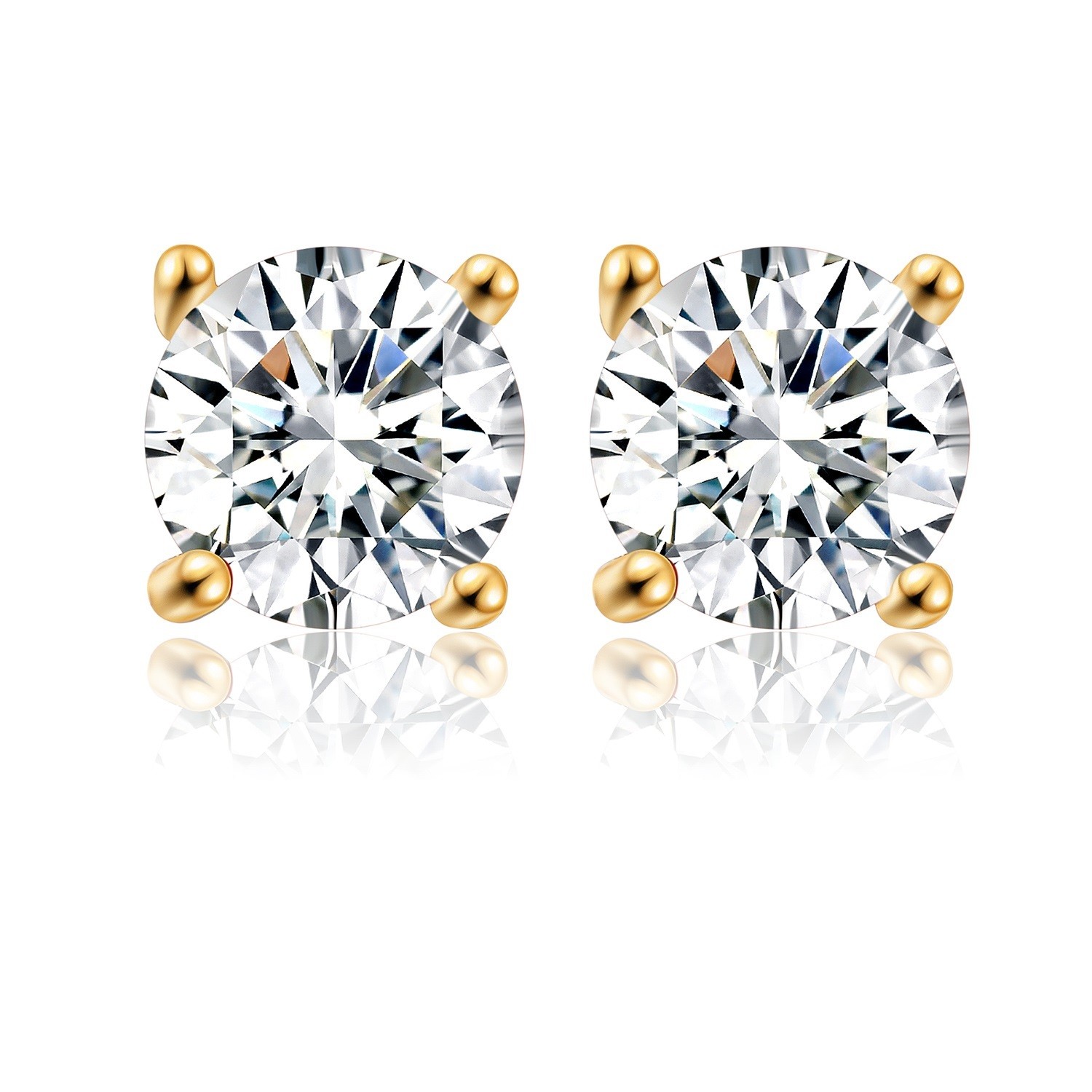 Buyless Fashion 14K Gold Plated Birthstone simulated Earring Sterling Silver 6MM
