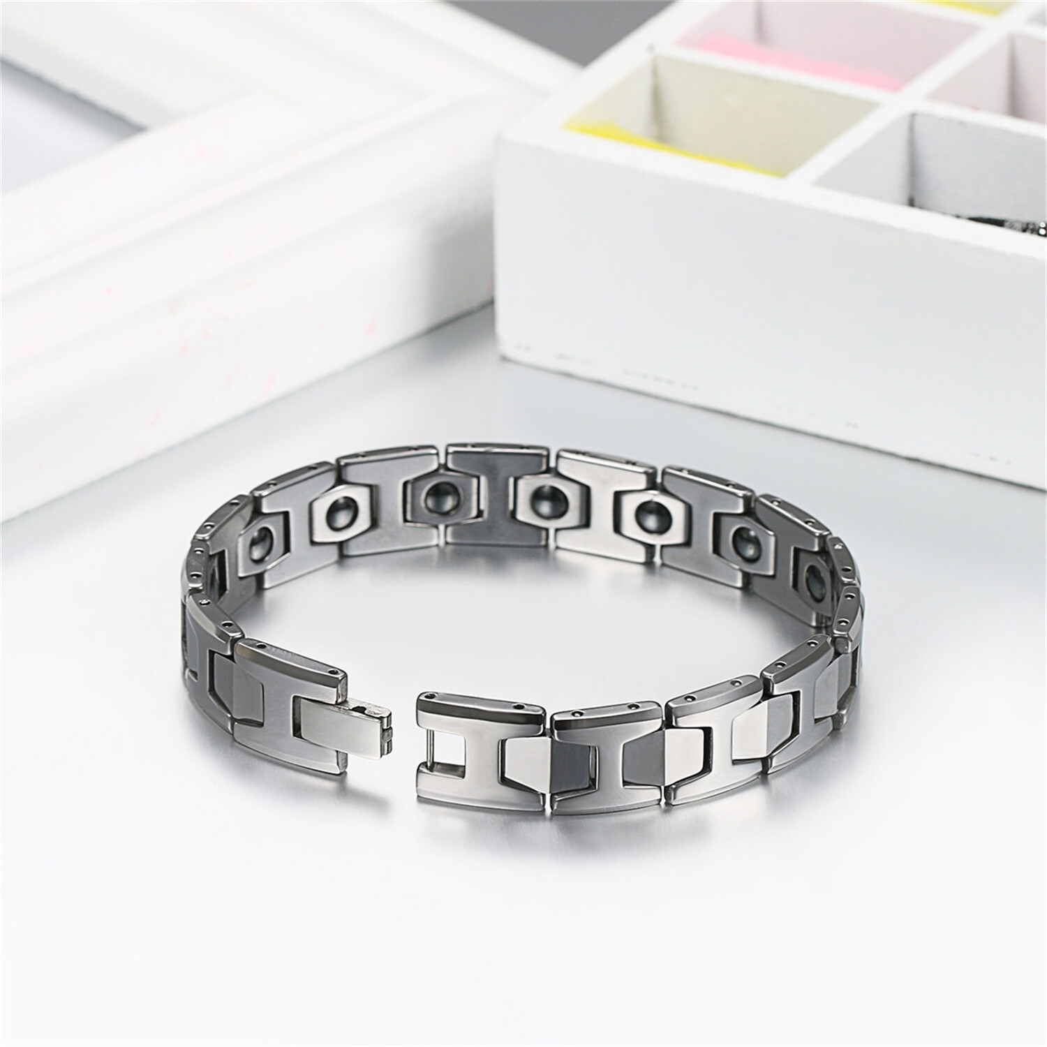 Men’s Polished Tungsten Carbide Magnetic Energy Therapy Power Bracelet Golf Link