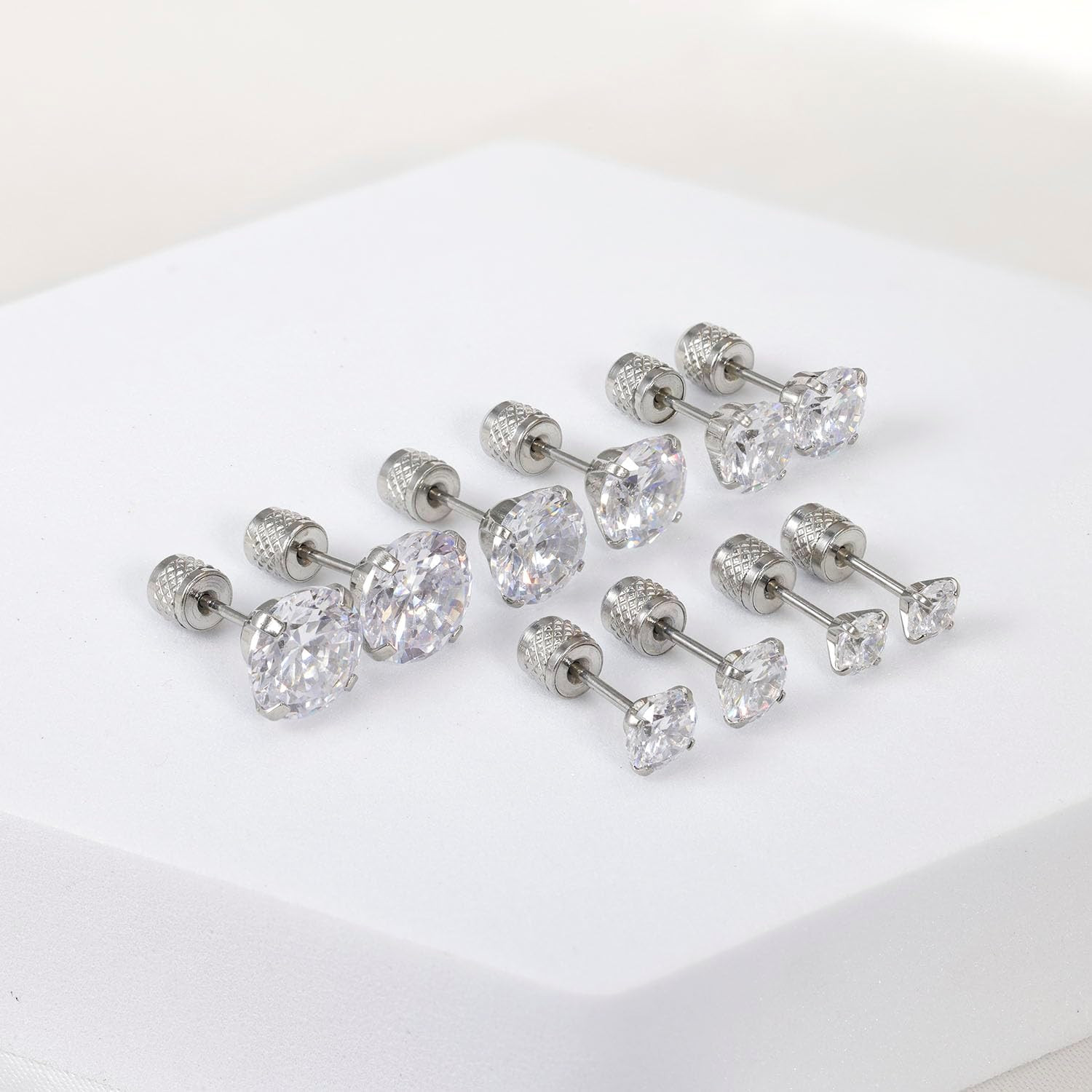 5-6 Pairs Push-In Flat Back Stud Earrings Hypoallergenic Surgical Stainless Stee