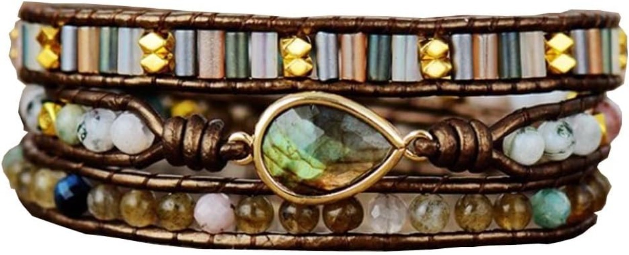 Unique Multi-Color Beaded Wrap Bracelet – Adjustable Turquoise Gemstone Style