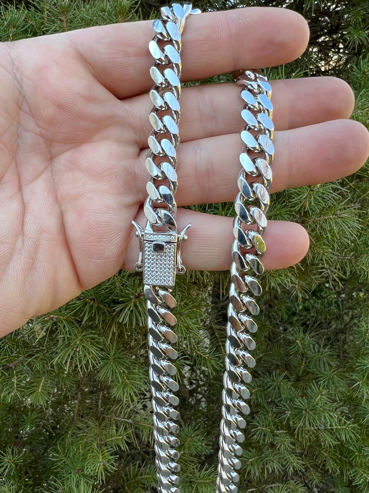Real Miami Cuban Chain Necklace 925 Silver MOISSANITE Iced Clasp Passes Tester