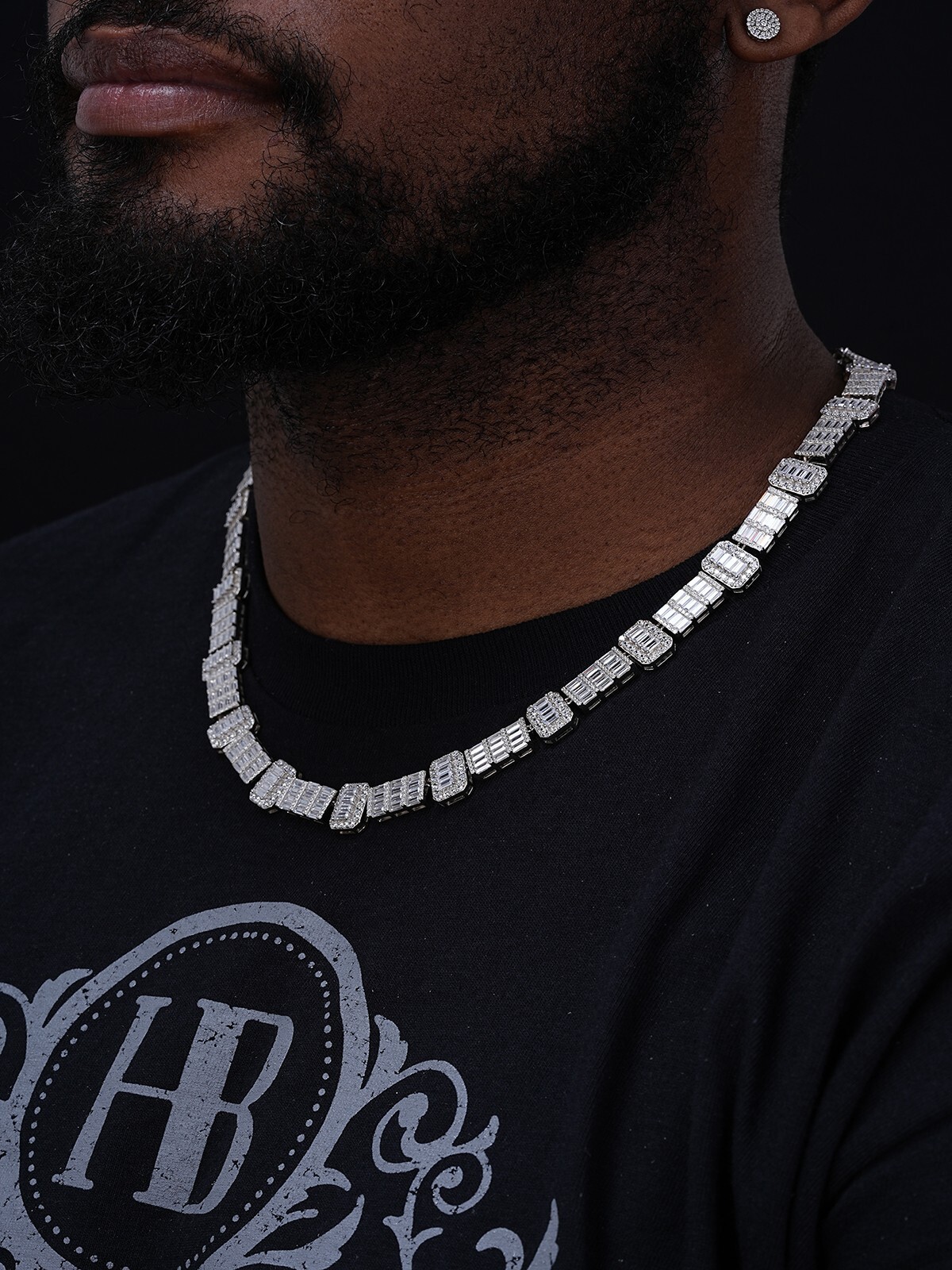 Real 925 Sterling Silver Baguette Link Chain CZ 13mm Men’s Necklace Bust Down