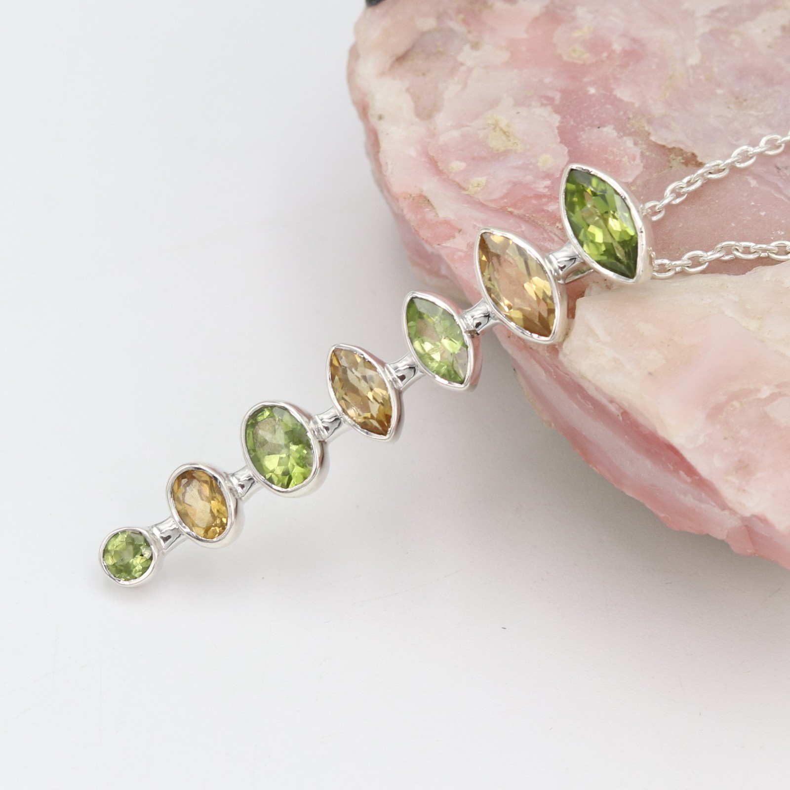Peridot & Citrine Statement Pendant Necklace 925 Silver Gift for Her