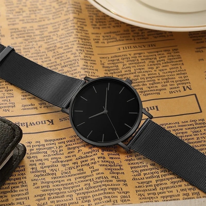 Men Quartz Blackout Watch – Minimalist Ultra Thin Stainless Steel Watch