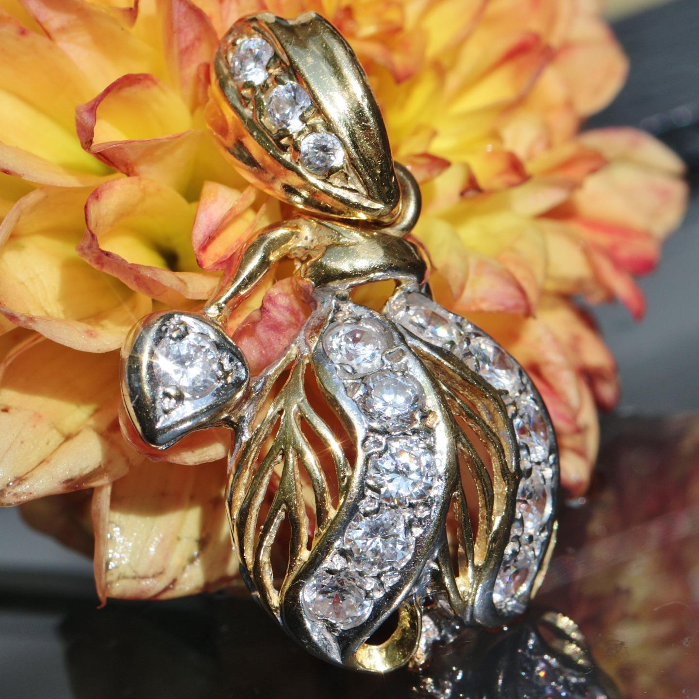 22k yellow gold pendant 1.25ct white topaz 1930’s vintage handmade 6.80g