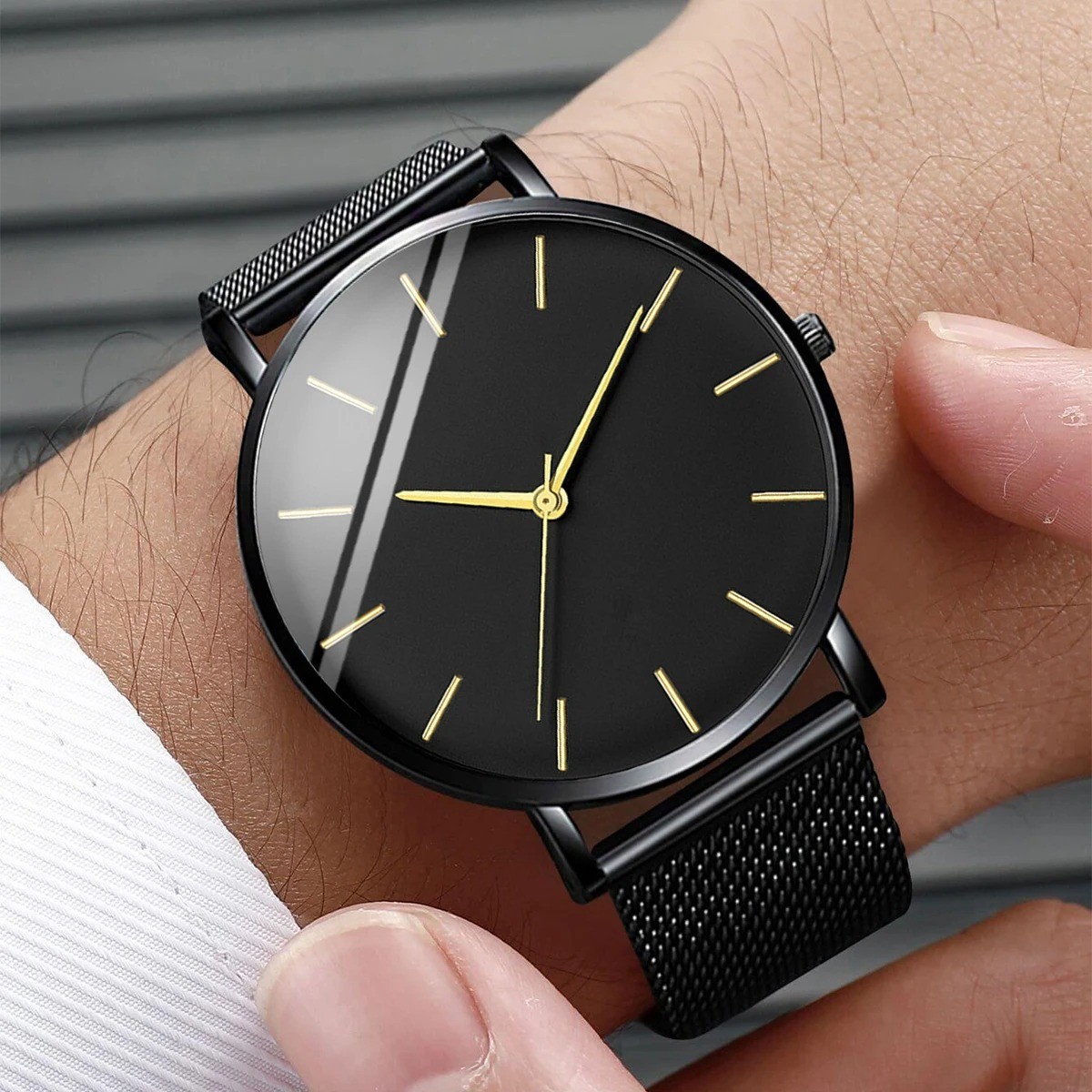 Men’s Ultra Thin Quartz Watch Stainless Steel Mesh Band Business Wristwatch