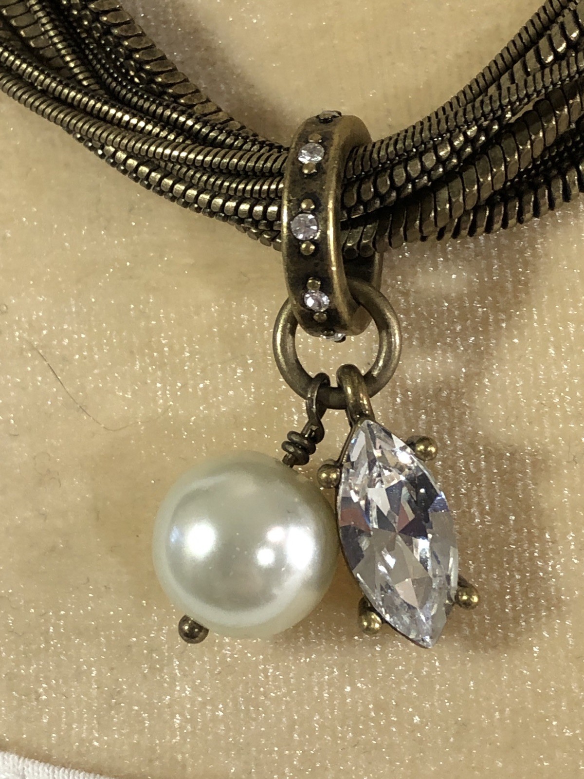 Silpada KR Necklace Dreamy Details Brass Swarovski Crystal Faux Pearl 17 inches