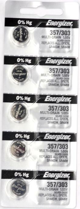 Energizer 357/303 Watch Batteries SR44SW, USA MADE, 0% HG (Pack of 5)