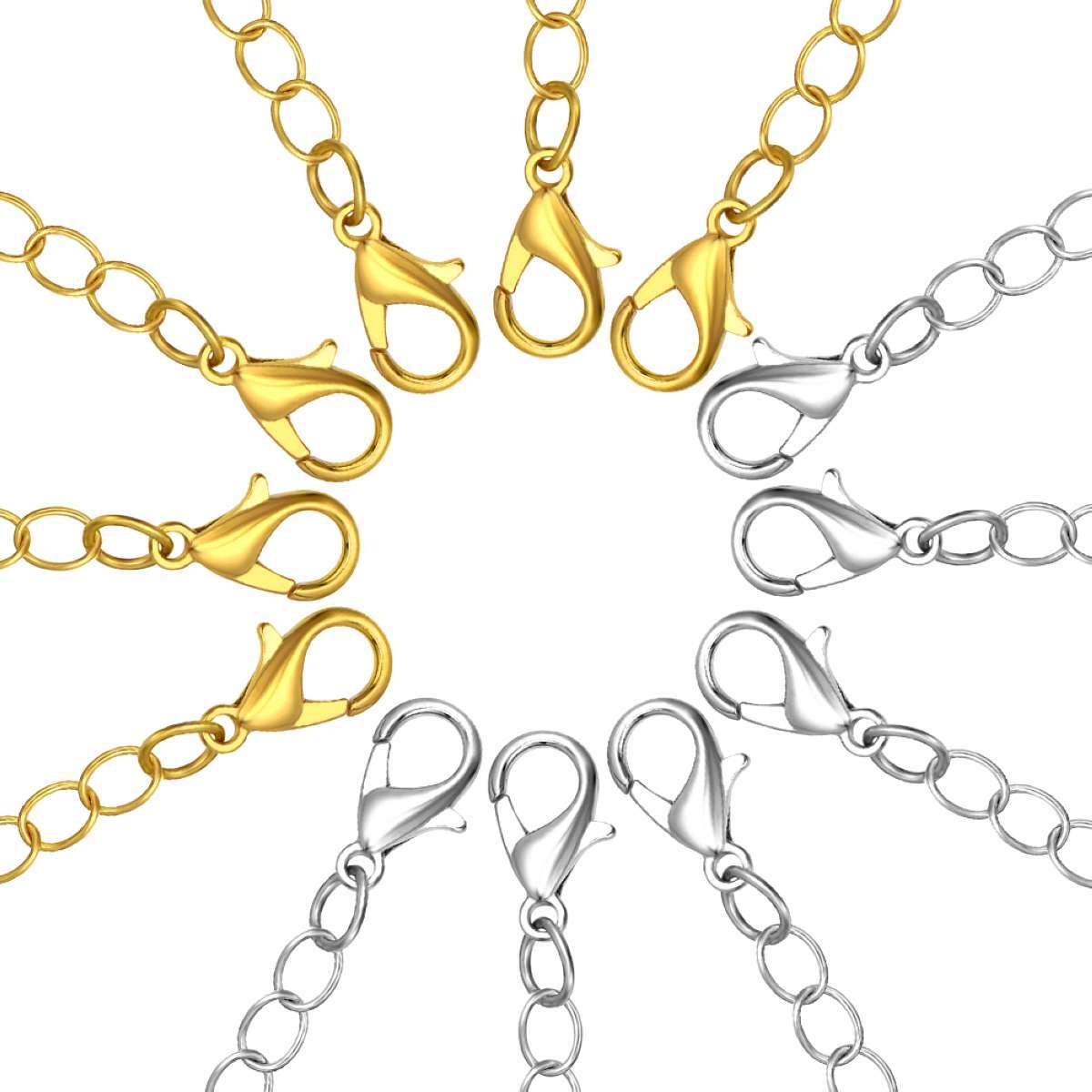 12 Pcs Extender Safety Chain Extender Necklace Bracelet Lobster Lock 2″ 3″ 4″ 6″