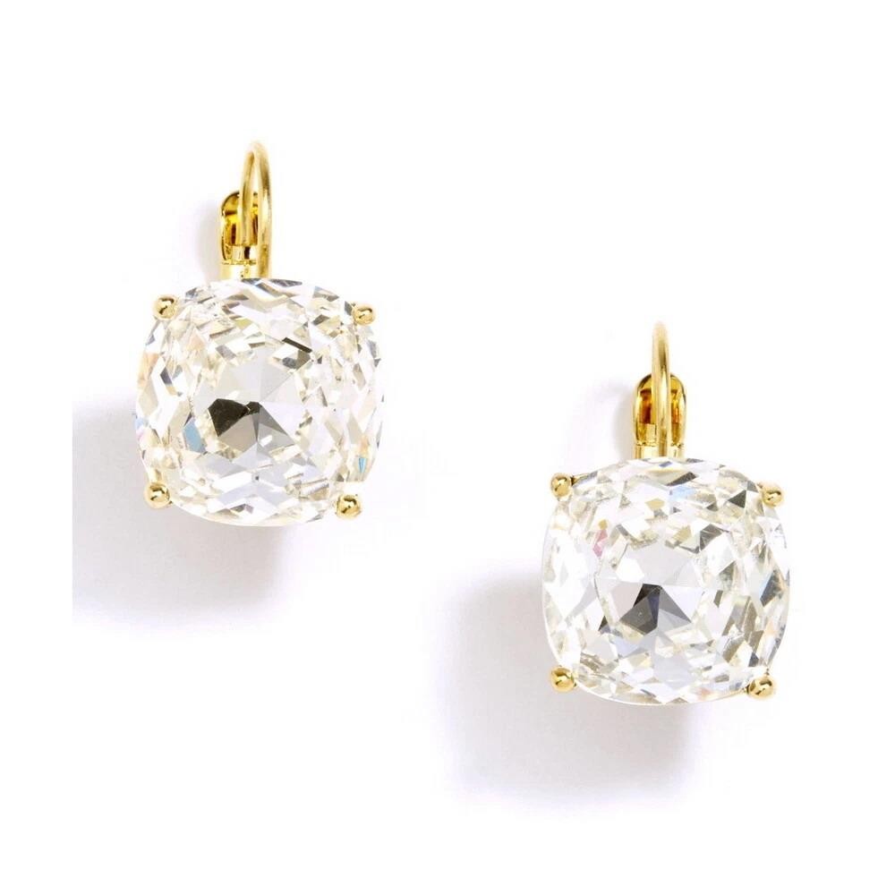NWT Kate Spade round square leverback earring $48 Crystal Gold