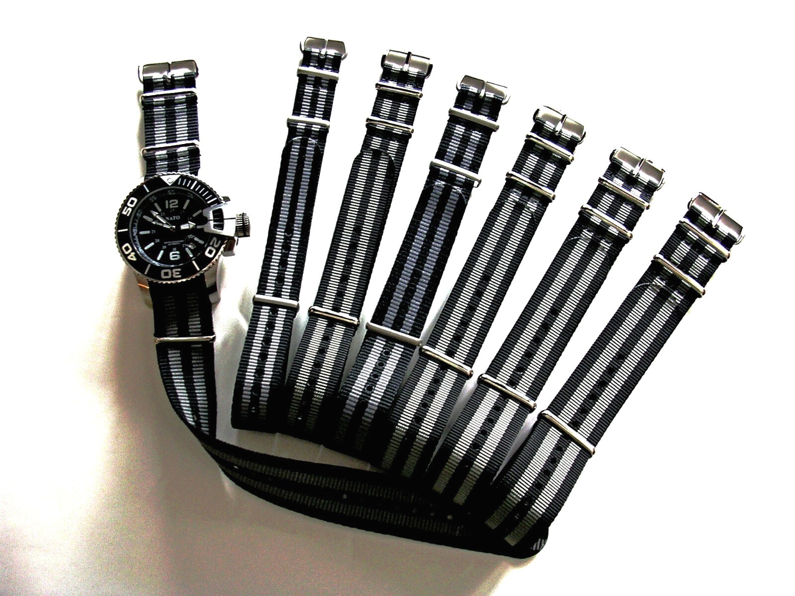 NATO G10 ® Black Grey HD nylon Military Dive watch band RAF strap bond IW SUISSE