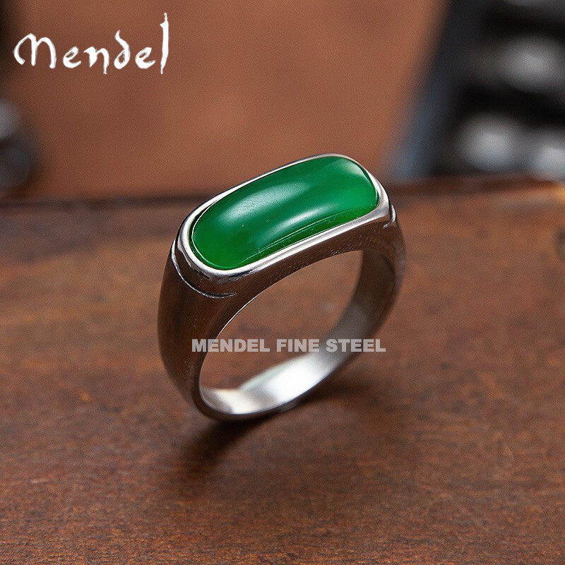 MENDEL Mens Green Jadeite Jade Stone Band Ring For Men Women Size 6 7 9 10 11-15