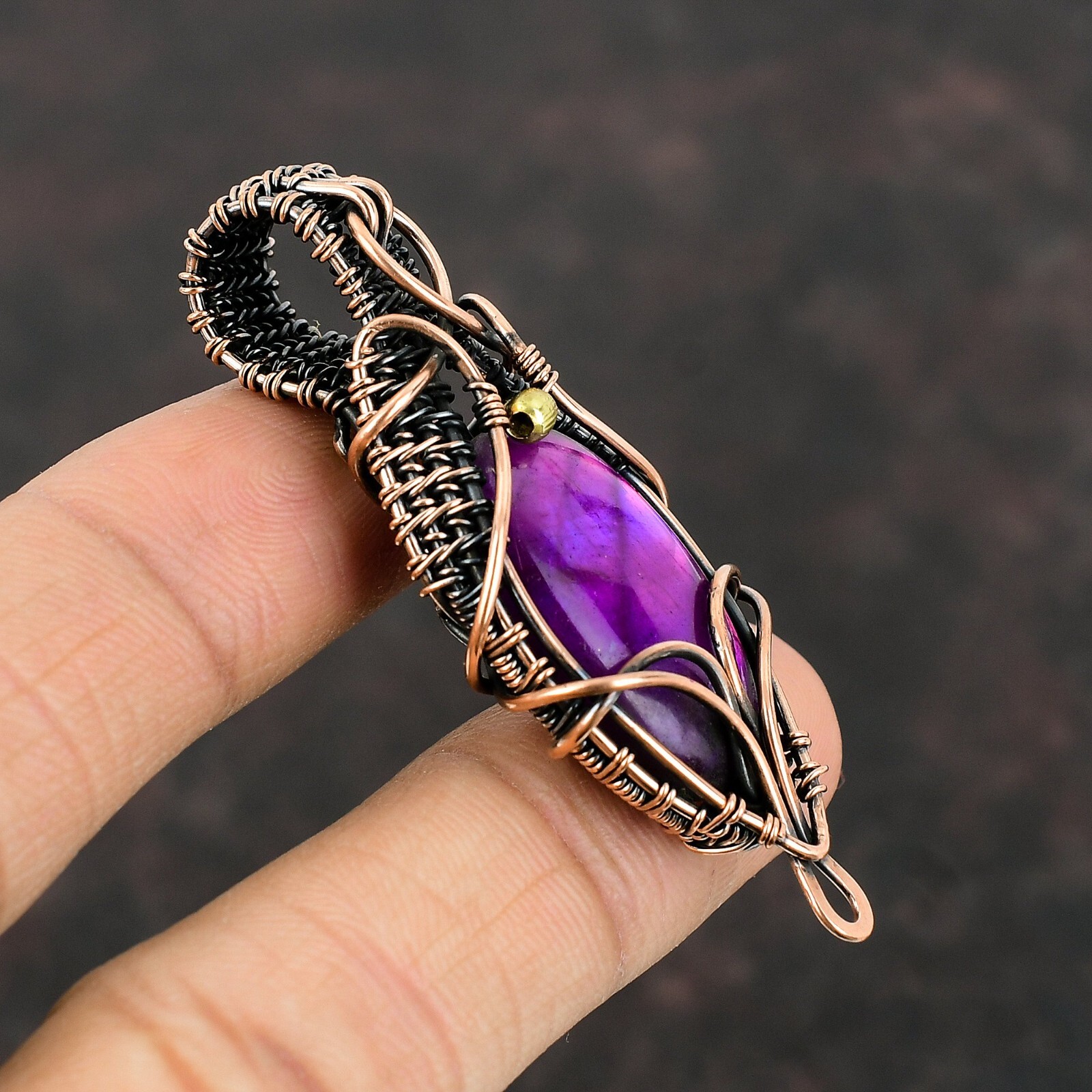 Pink Fire Labradorite Jewelry Copper Gift For Bestie Wire Wrapped Pendant 3.07″