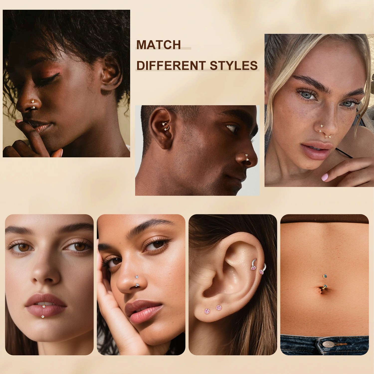 20g Nose Rings Hoop C Shape Nose Studs Stainless Steel Nose Screw Bone Flat Top