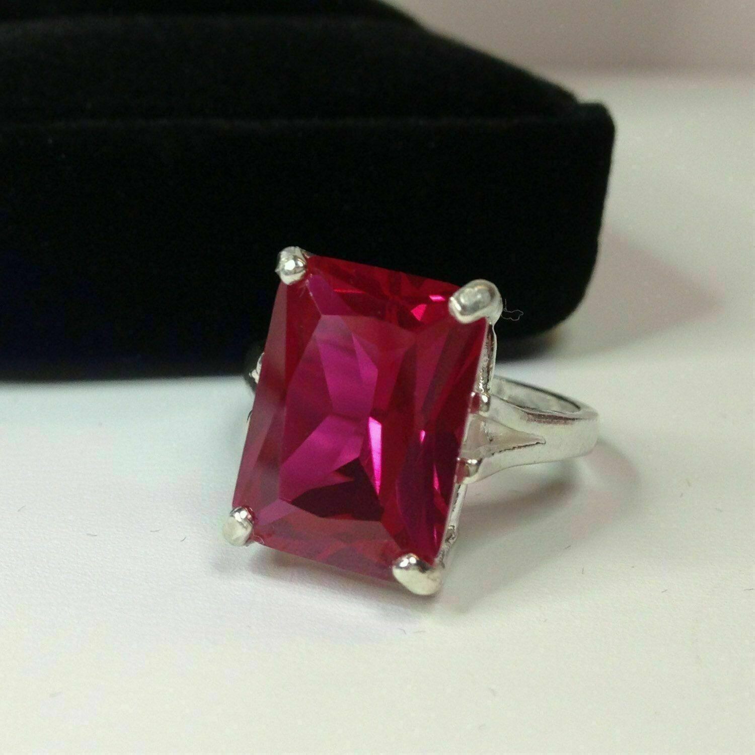 7.00 Ct Emerald Cut Natural Ruby & Diamond Ring 14K White Gold Ring Size 8