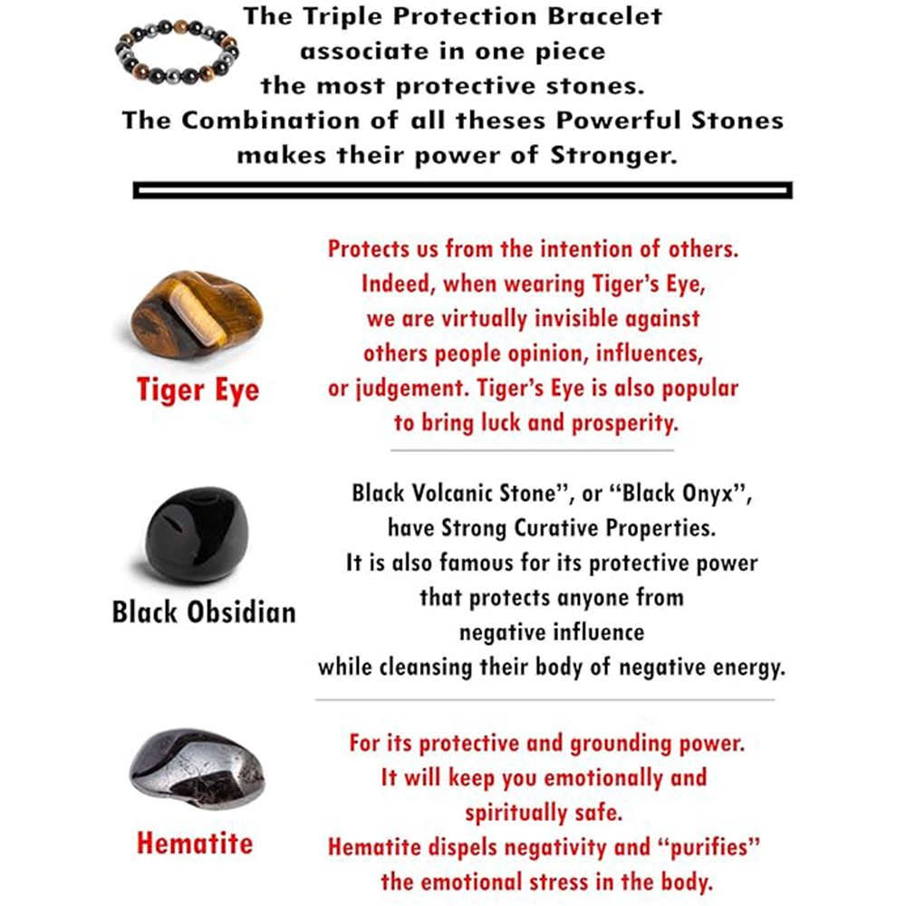 Natural Stone Hematite Tiger Eye Energy Healing Stretch Bracelet for Men Women