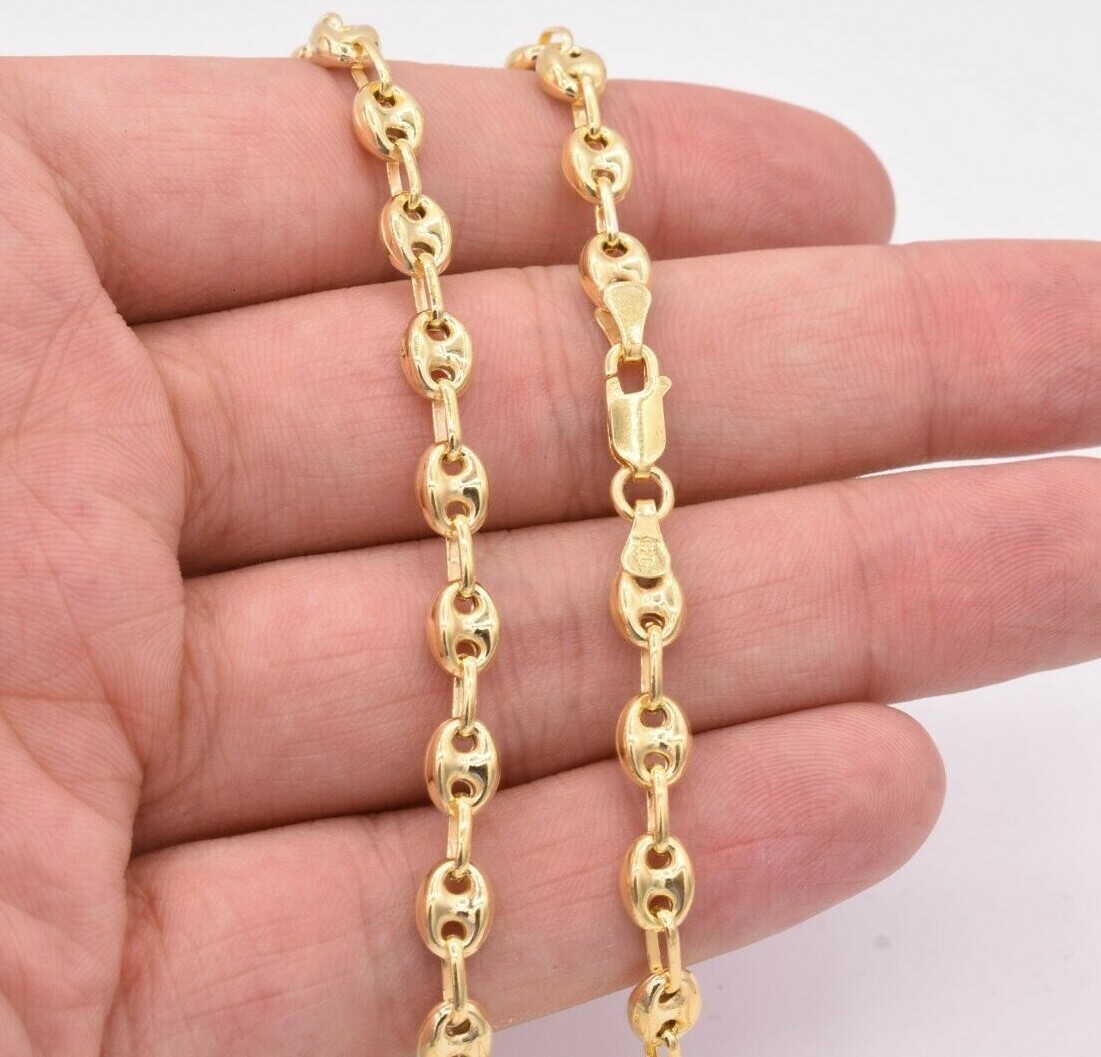 6mm Puffed Anchor Mariner Chain Necklace 14K Yellow Gold-Plated Silver 925