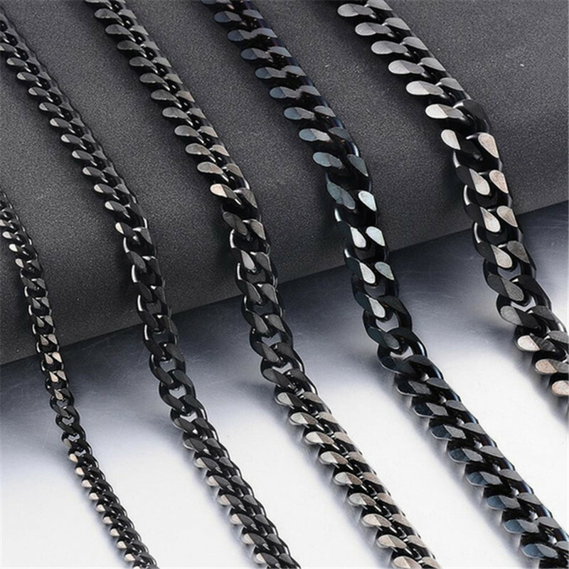 3/5/7/9/11mm Mens Cuban Curb Black Necklace Stainless Steel Link Chain 18″-30″
