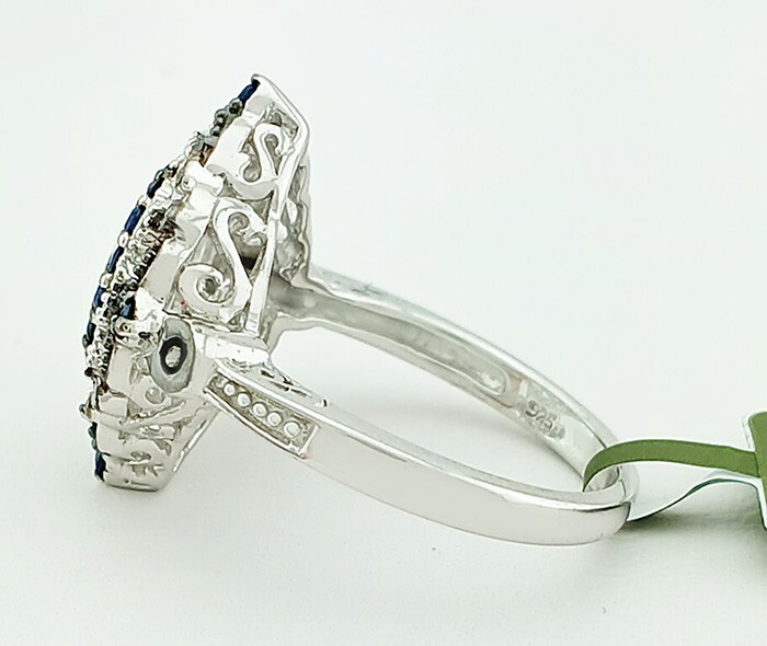 GENUINE 0.27 Cts BLUE SAPPHIRE & DIAMOND RING .925 Sterling Silver NWT SIZE 7.25