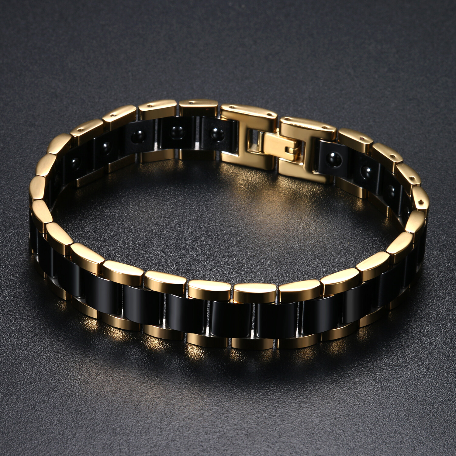 Men’s Wide Ceramic Link Stainless Steel Health Power Therapy Magnetic Bracelet