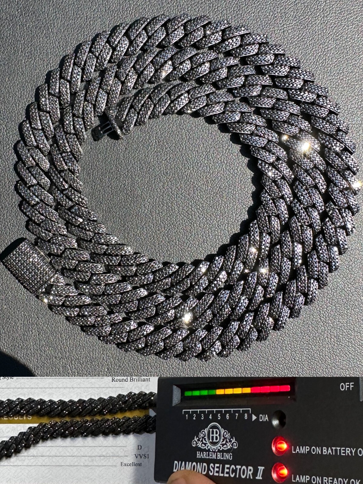 BLACK MOISSANITE 8mm Real Miami Cuban Link Prong Chain Iced 925 Silver Necklace