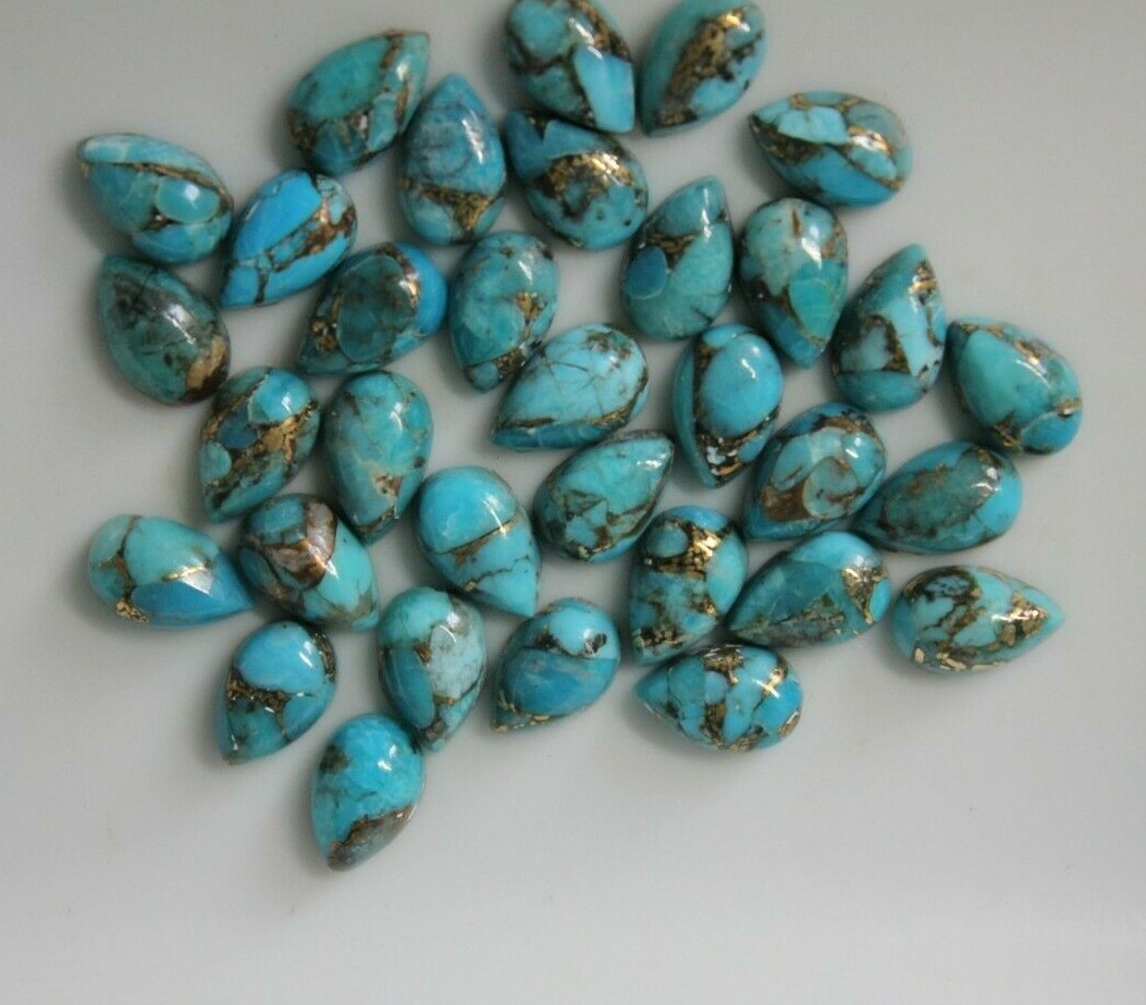 Blue Copper Turquoise 7x5mm, 8x5mm, 9x6mm Flat Back Pear Cabochon Loose Gemstone