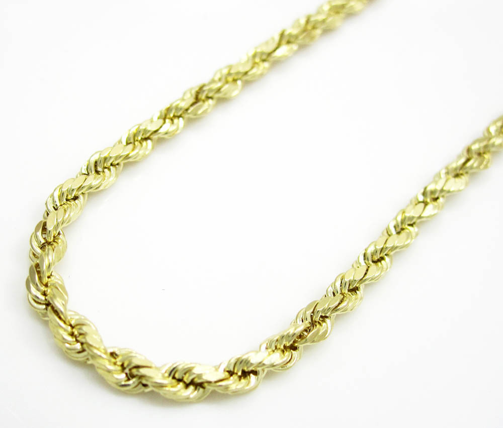 14K Yellow Gold Rope Chain Diamond Cut Fashion Necklace 2 MM, 16″ to 24″ Inches