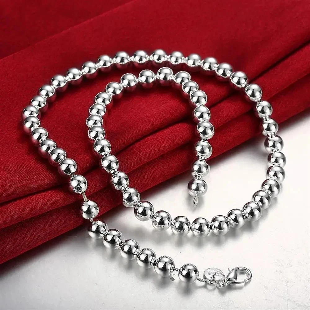 1Pcs Women’s 925 Sterling Silver 8mm Hollow Balls Beads 20″ Chain Necklace