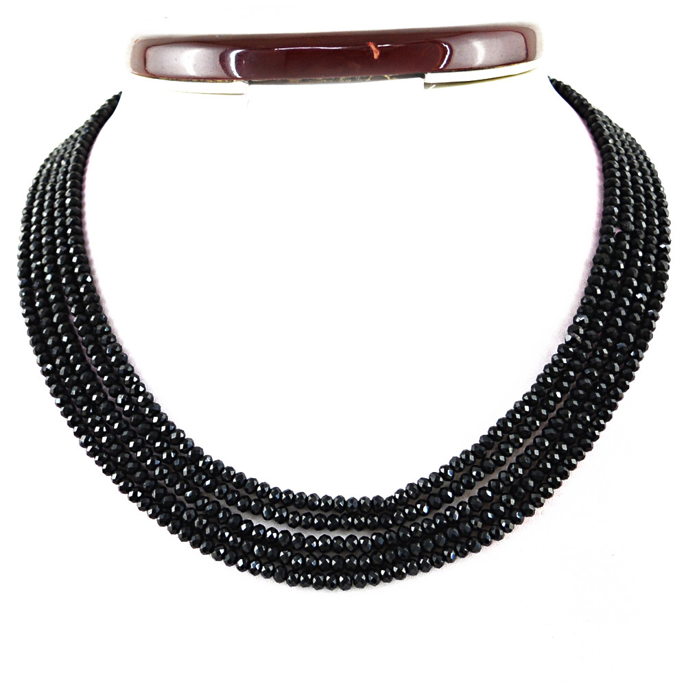 157.00 Cts Natural 5 Strand Black Spinel Round Faceted Beads Necklace (DG)