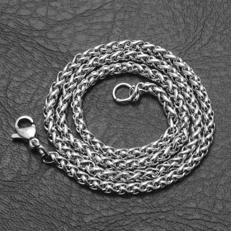 5pcs/lot 2.5/3/4/5/6mm Stainless Steel Wheat Braided Chain Necklace Mens Jewelry