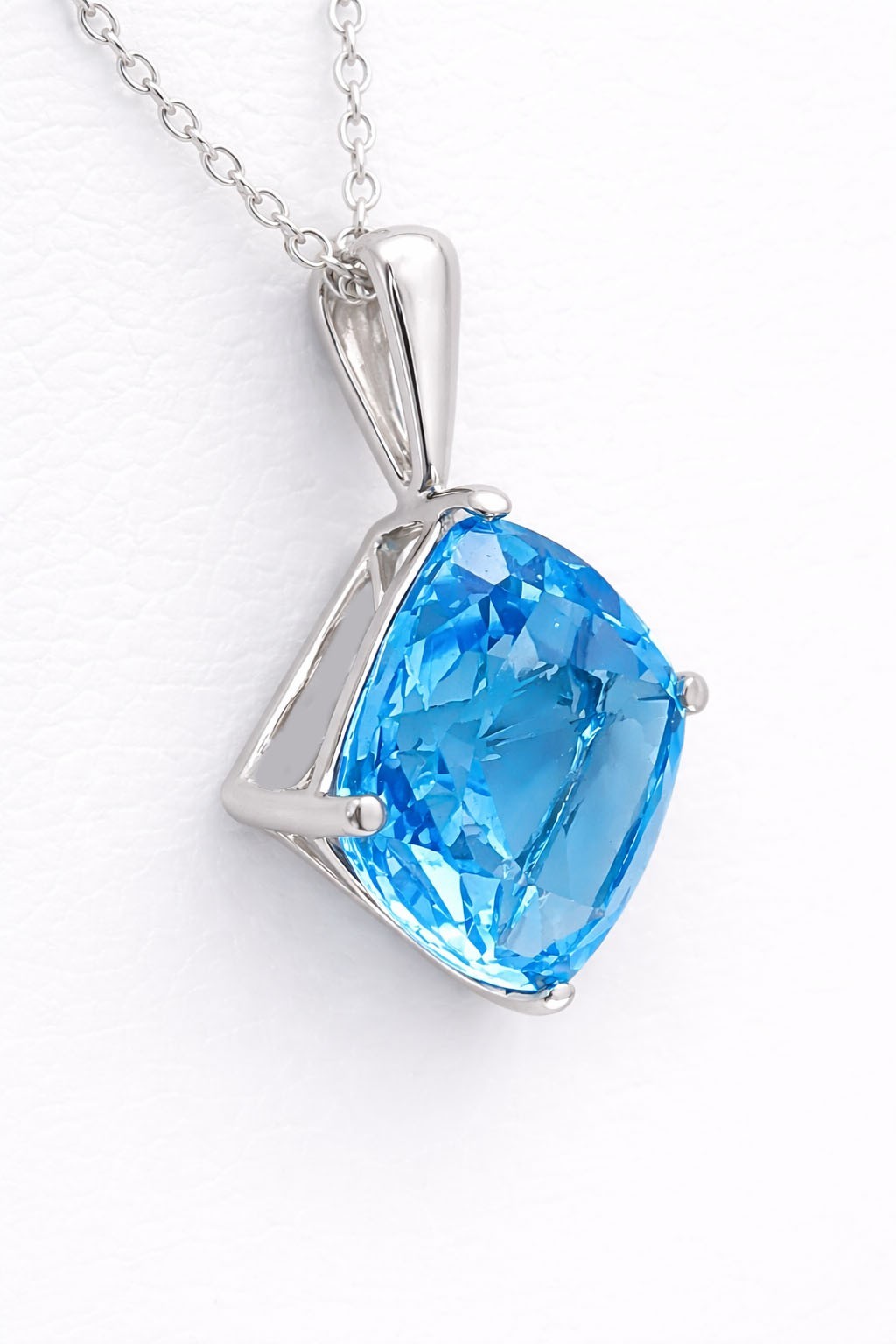 GENUINE 4.35 Cts BLUE TOPAZ PENDANT 14K WHITE GOLD – MADE IN USA -Free Appraisal