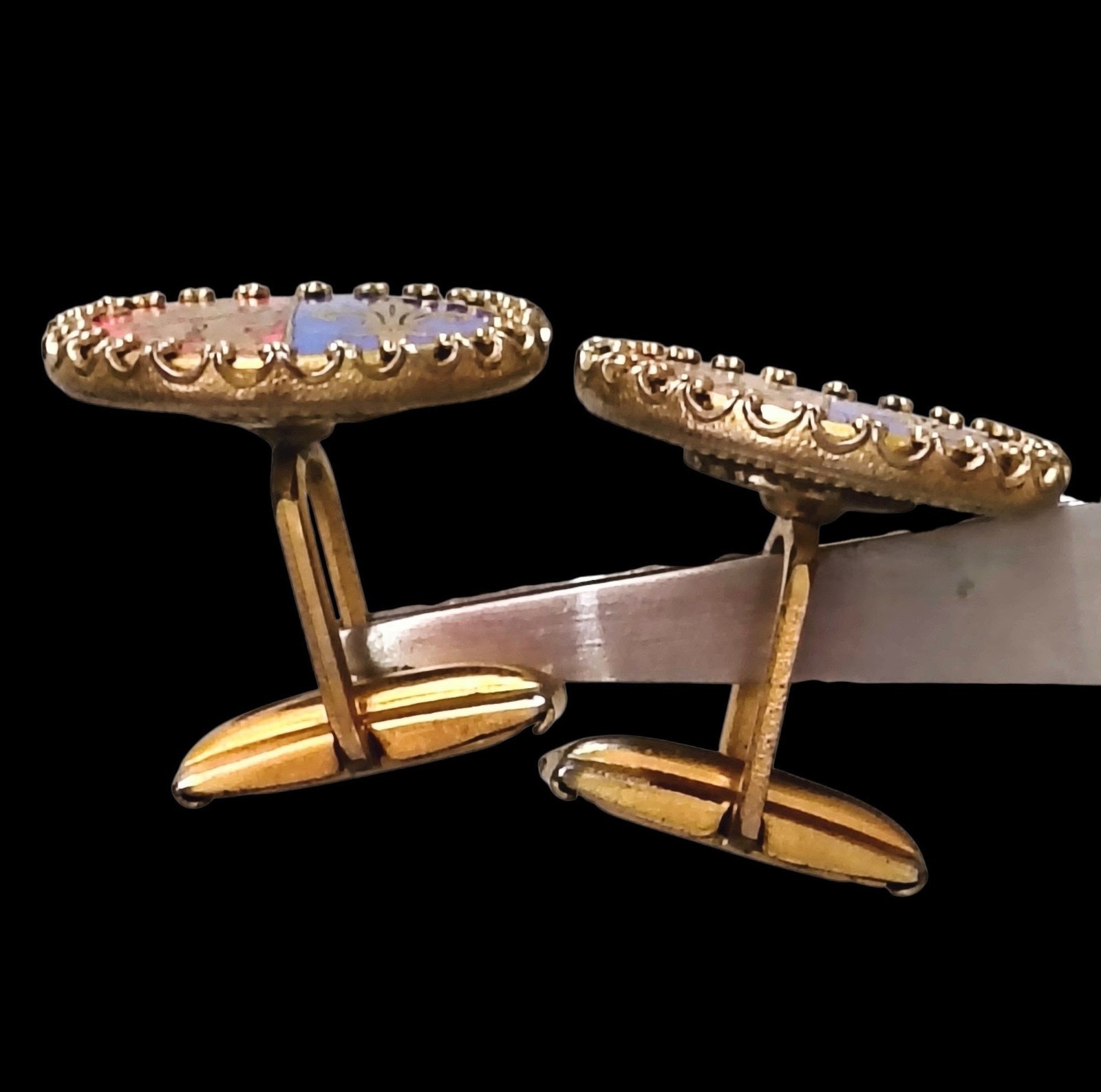 Generic Heraldic Cufflinks Gold Lion Red & Blue Enamel