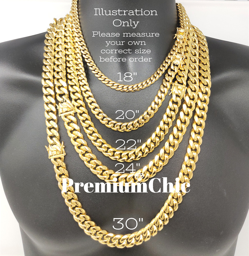 Mens Miami Cuban Link Chain HEAVY 14k 18K Gold Plated Stainless Steel Hip Hop
