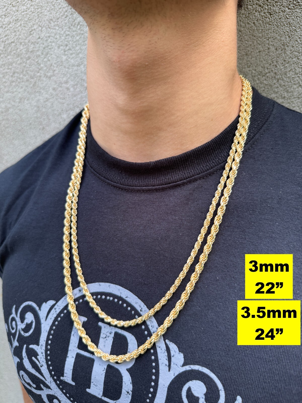 Men’s Women’s Real 14k Gold Plated Solid 925 Sterling Silver Rope Chain 1.5-5mm