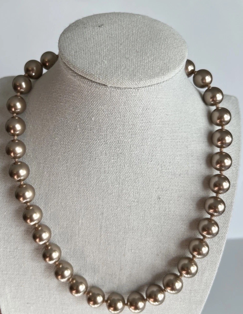 Vintage Light Chocolate 18” Glass Faux Pearls RMN Signed Good Condition