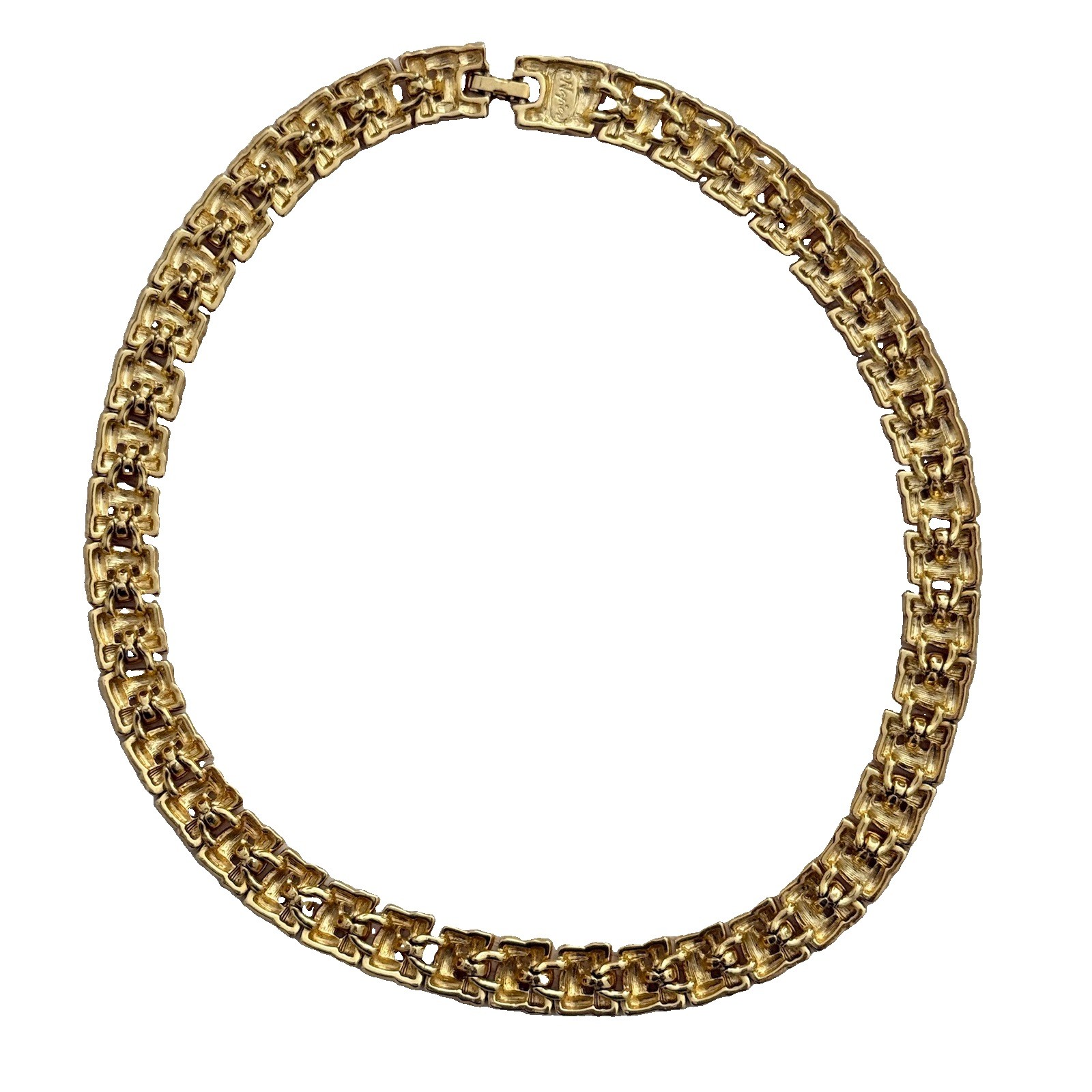 Napier Signed Gold Tone Bar Link Chain Choker Necklace w/ Box Clasp