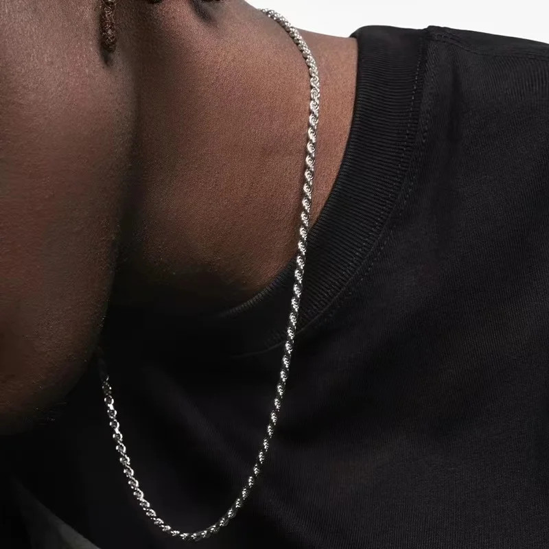 Men Stainless Steel Silver Color Twist Chain Necklace Hip Hop Basic Chain Neckla