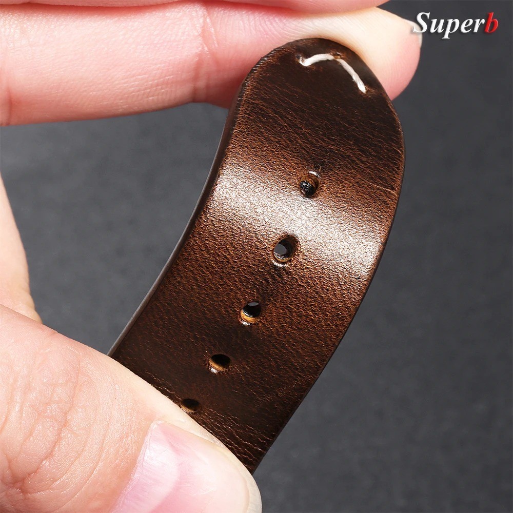 Vintage Oil Waxed Cowhide Watch Strap Quick Release genuine Leather band 18-24mm