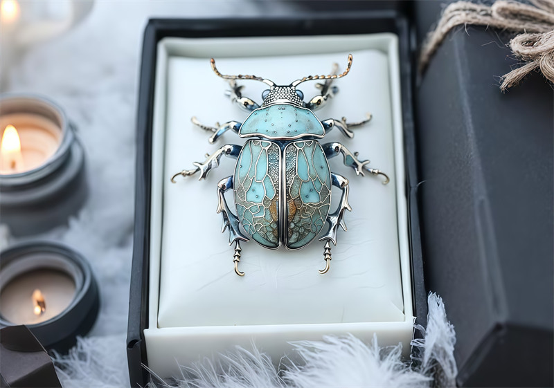 High quality Blue Beetle Insect Brooch, Original Design Enamel Beetle Brooch