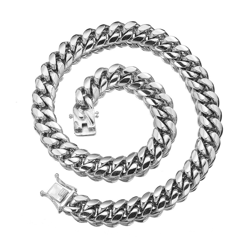 6-22mm Mens Hip Hop Stainless Steel Miami Cuban Link Chain Necklace Silver Color