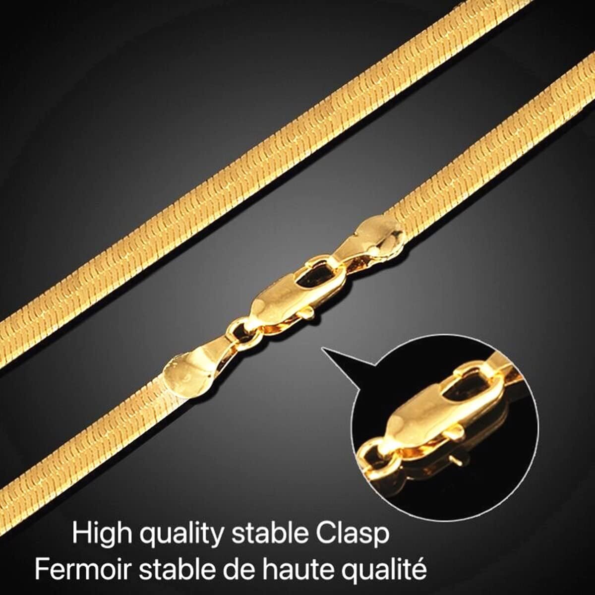 Gold Tone Clavicle Chain Flat Snake Bone Herringbone Choker Neck Necklace Chain