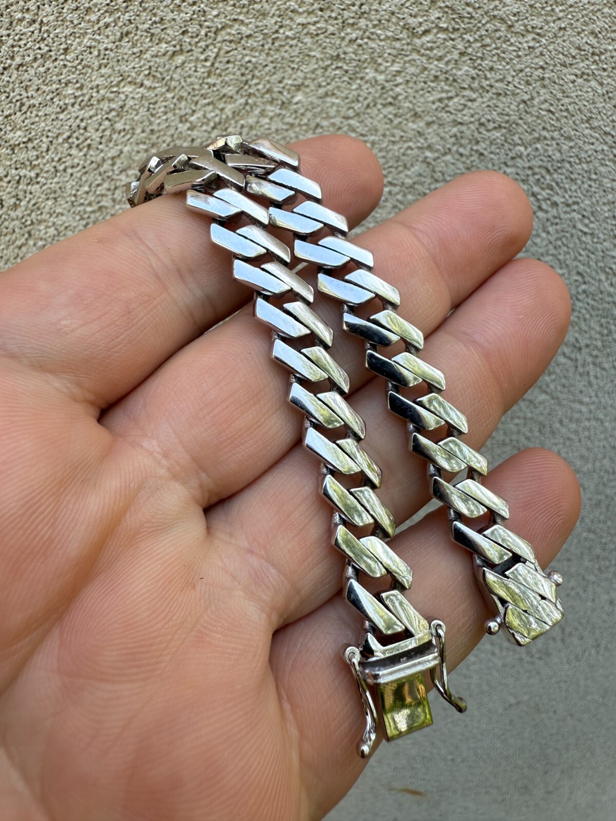 Monaco Prong Cuban Link Bracelet Hollow Rhodium Real 925 Silver 9-13mm ITALY