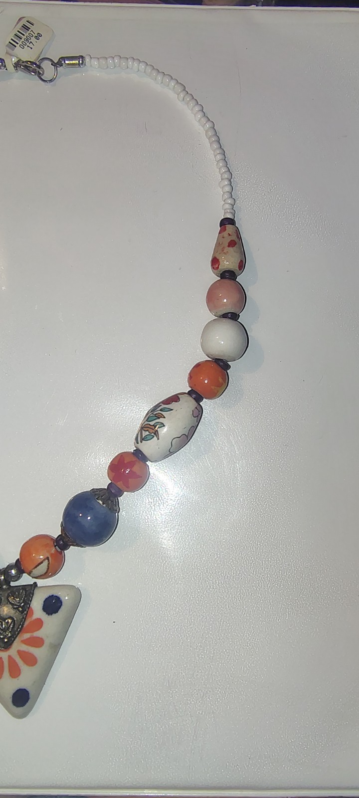 Bohemian Hand Painted Ceramic Beaded Statement Necklace Mixed Floral Motif
