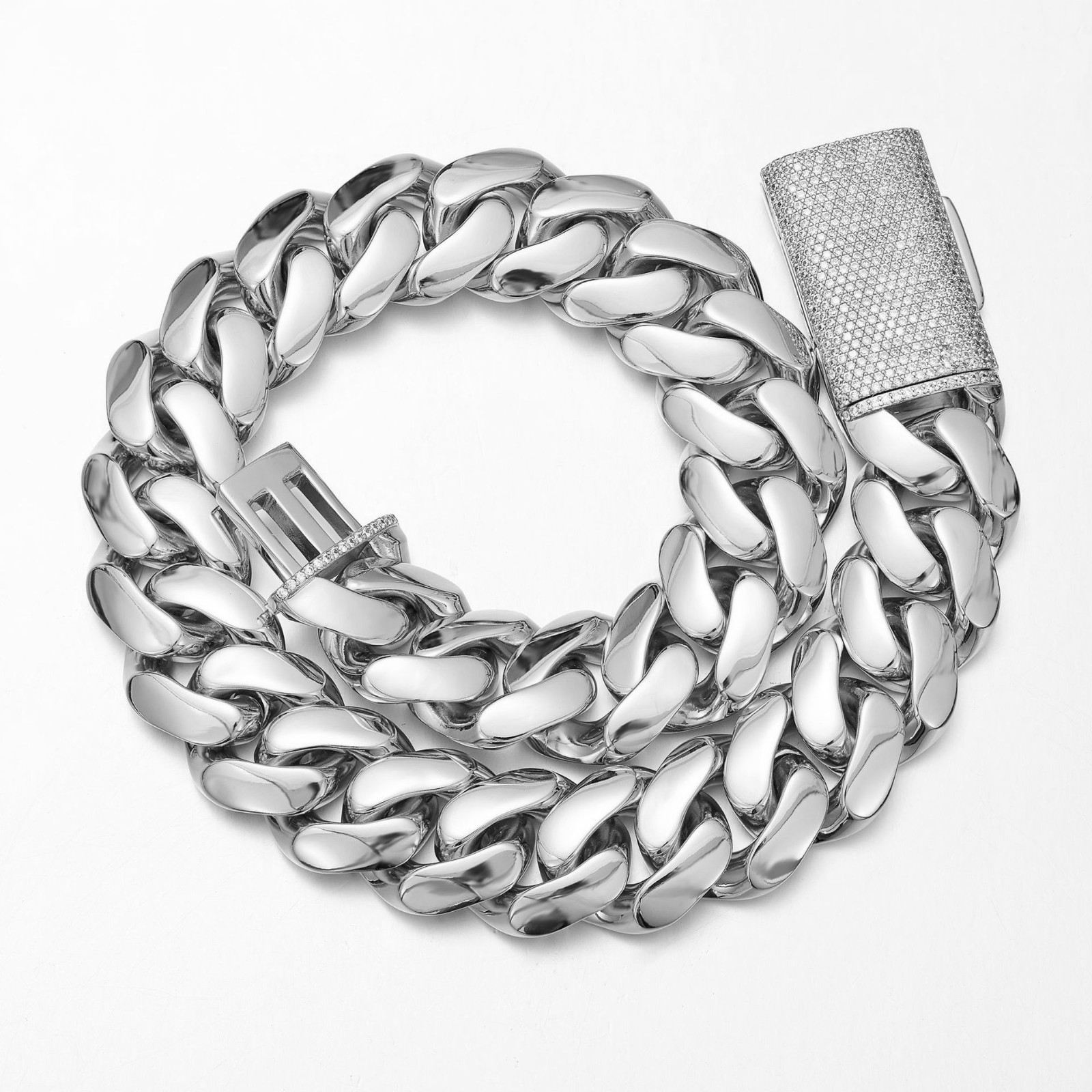 8-22MM Stainless Steel Miami Hip Hop Cuban Chain Necklace Bracelet CZ Clasp