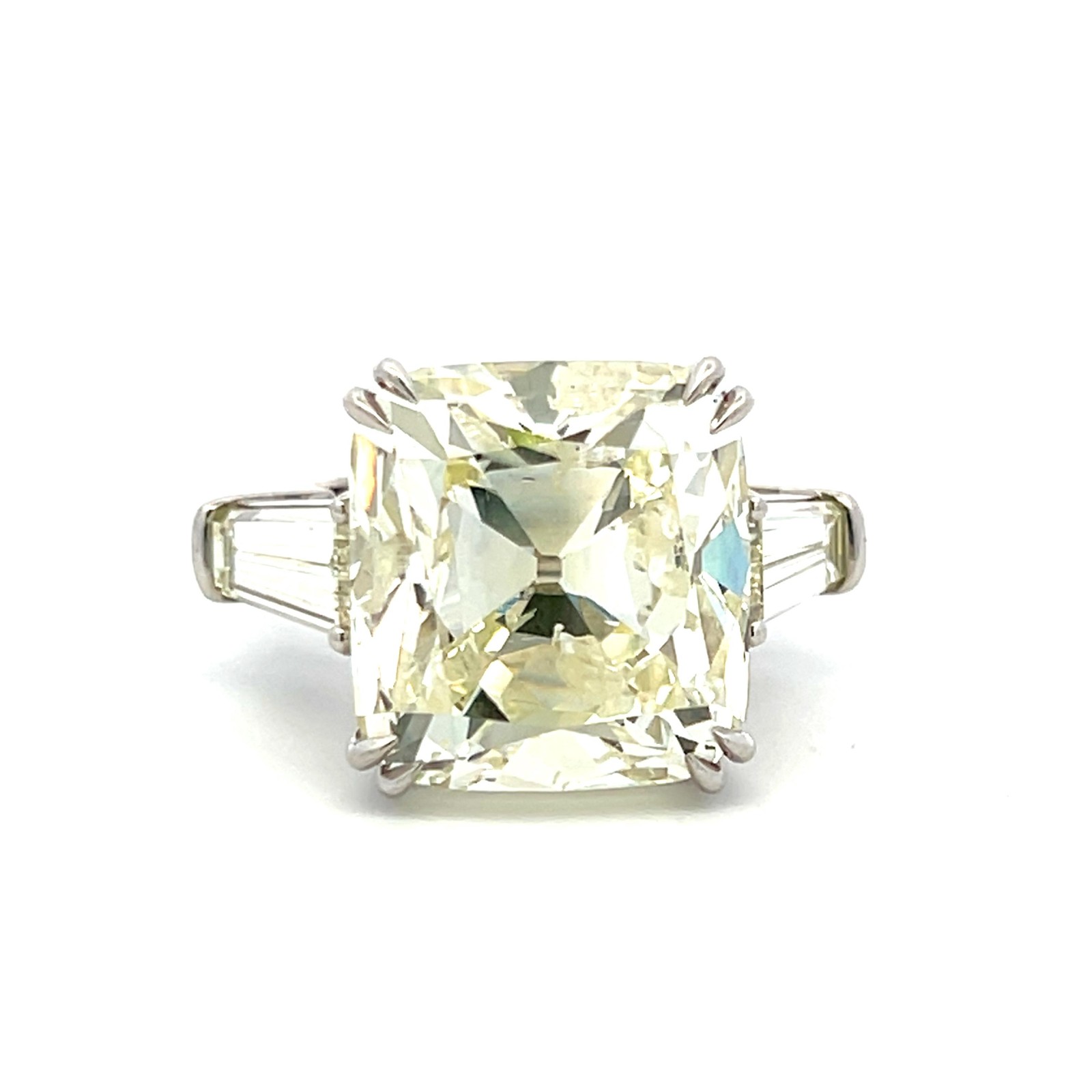 Platinum Engagement Ring with 22.41ct Cushion & Tapered Baguette Diamonds GIA