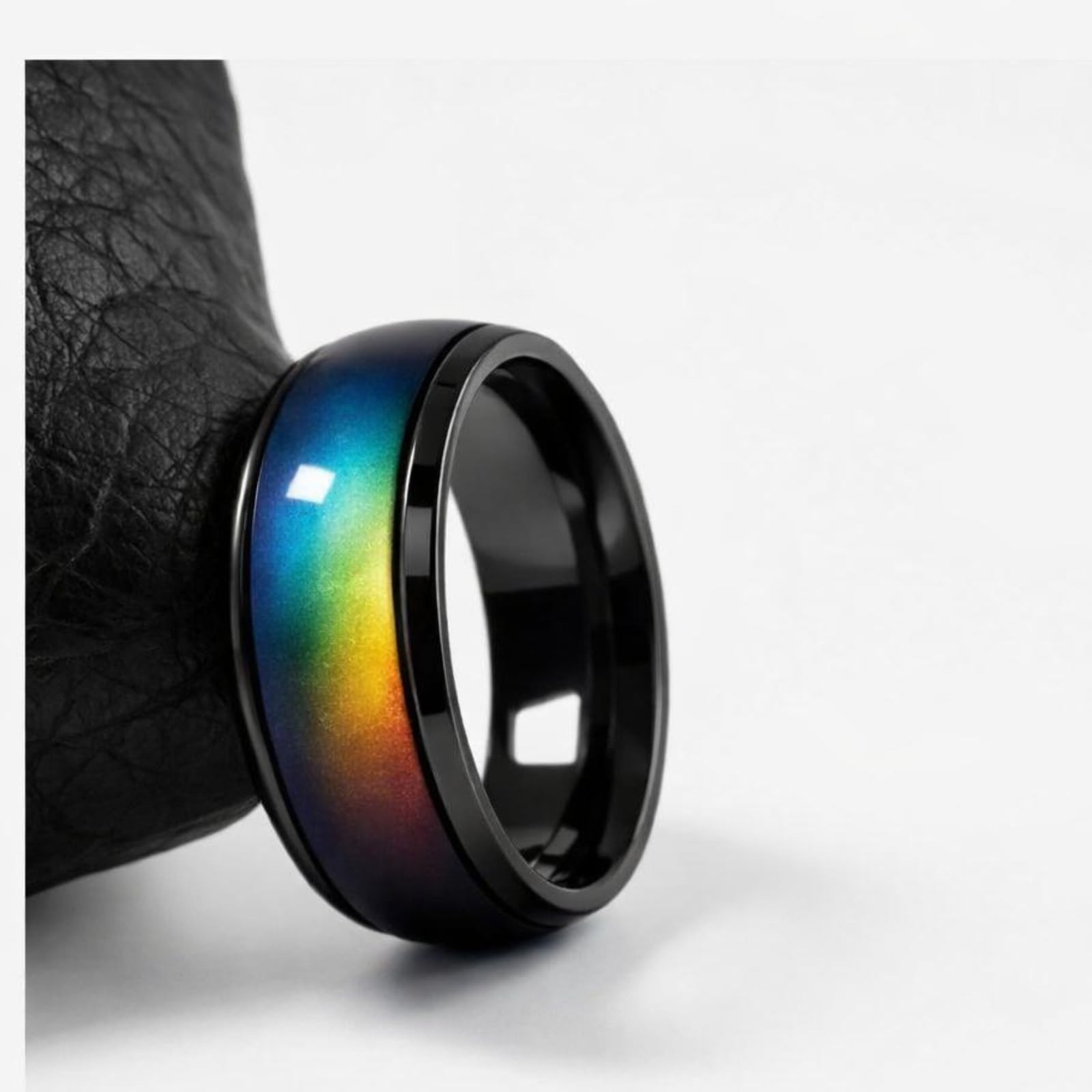 Color Changing Mood Ring 8mm for Men & Women, Stainless Steel Comfort Fit, Silve