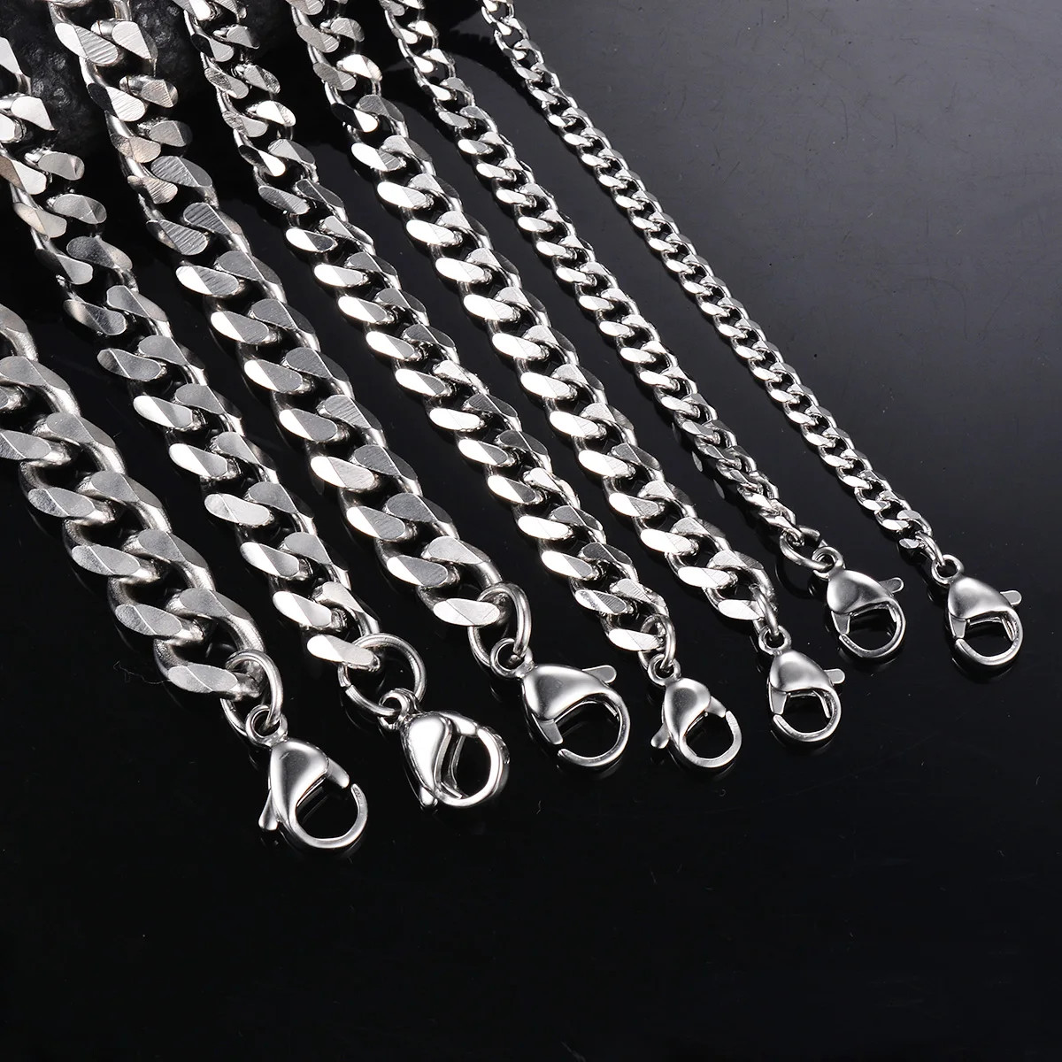 1 Piece Size 3.6mm-9mm Men’s Necklace Stainless Steel Cuban Link Chain Bracelet