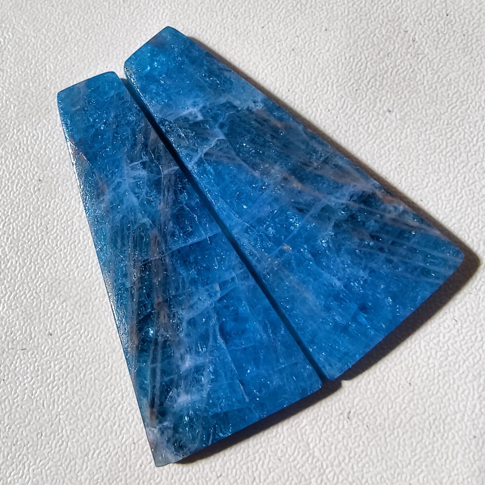 46 Cts Natural Blue Apatite Match Pair Cabochon Gemstone 36.4 X 17.2 MM 7