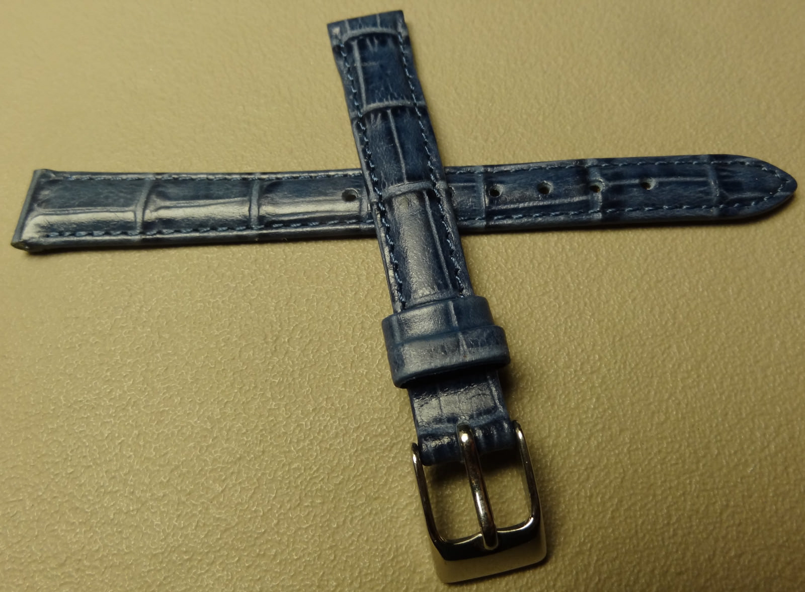New 12mm Regular Womens Genuine Leather Blue Crocodile Grain Watch Band