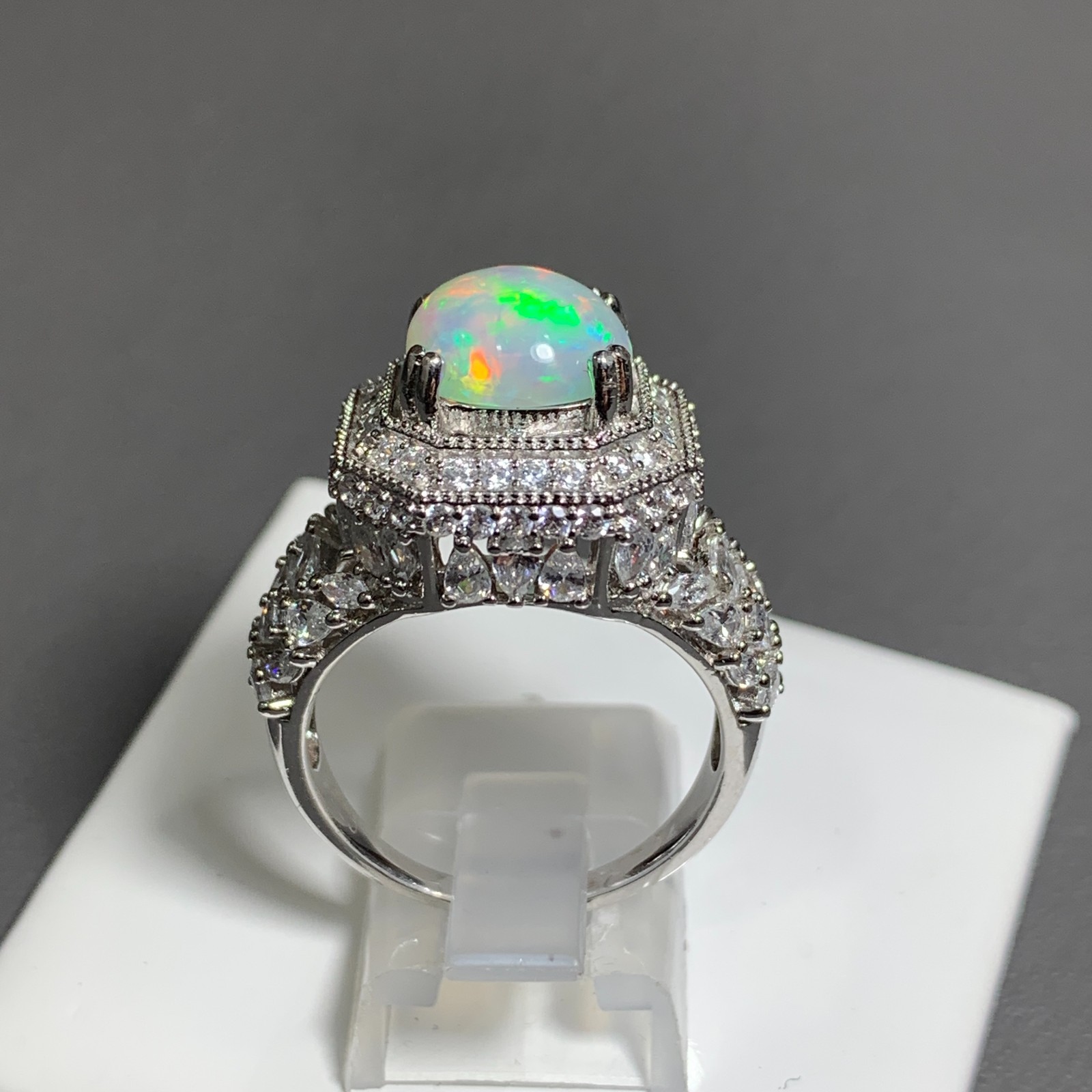 Natural 3.00 Ct Full Fire Ethiopian White Opal Designer 925 Silver Ring